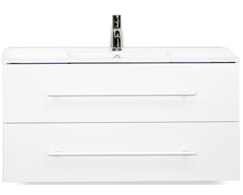 Badmöbel-Set Sanox Stretto BxHxT 101 x 52 x 39 cm Frontfarbe weiß hochglanz mit Waschtisch Keramik weiß