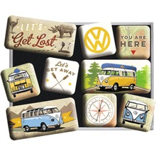 Neun dekorative Magnete mit Reise- und Campingmotiven