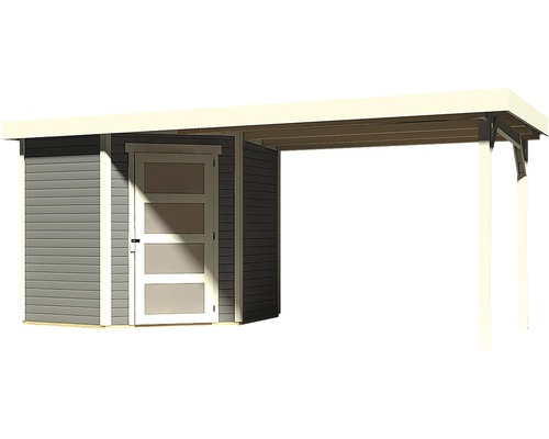 Gartenhaus mit Unterstand für Gartengeräte und Gartenmöbel