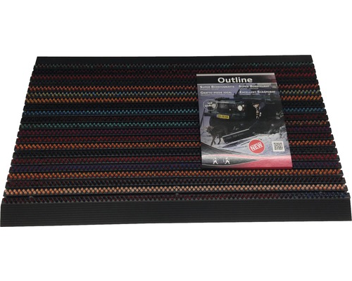 Fußmatte mit Streifenmuster und Produktetikett