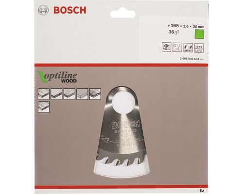 Bosch Optiline Wood Kreissägeblatt mit 165x2,6x30 Millimeter Durchmesser in Verpackung