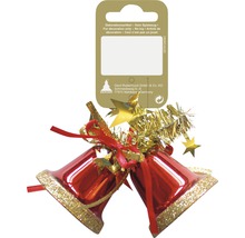 Weihnachtsdekoration mit zwei Glöckchen, Sternen und Schleifen