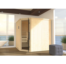 Elementsauna Weka Varberg GT Gr.3 inkl. 7,5 kW Ofen u.digitaler Steuerung mit graphitfarbeneer Ganzglastüre