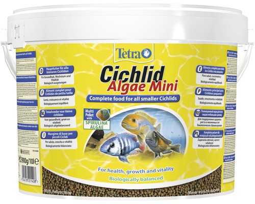 Pelletfutter Tetra Cichlid Algae Mini 10 l Tetra Cichlid Algae Mini Fischfutter im Eimer, Alleinfutter für kleinere Cichliden