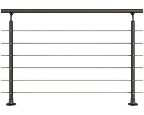 Geländer-Komplettset Pertura Aluminium anthrazit mit sechs Edelstahlstäben für Bodenmontage B: 1.50 m
