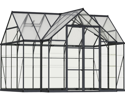 Gewächshaus mit Regalen und Doppeltür