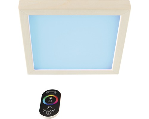 LED Farblichtanwendung Karibu für Infrarotkabine und Sauna Quadratische Deckenleuchte aus Holz mit Fernbedienung