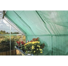 Gewächshausinnenraum mit Schattiergewebe und Pflanzen