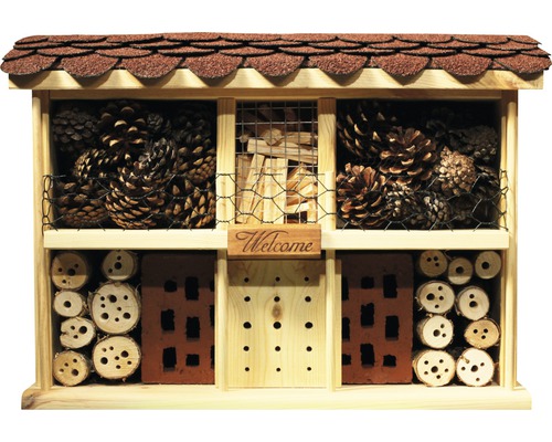 Insektenhotel Dobar Luxusinsektenhotels Landhaus Komfort Holz ca. 47 x 12,5 x 34 cm Insektenhotel aus Holz mit verschiedenen Füllmaterialien wie Tannenzapfen und Holzstücken