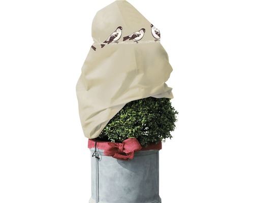 Winterschutzvlies Spatzen Vintage Videx 110 x 110cm 50g/m² sandbeige Pflanzenschutzhaube mit Vogelmuster für den Winterschutz