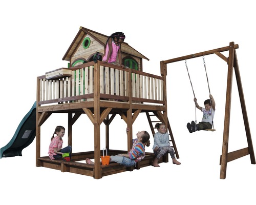 Spielplatz mit Rutsche, Schaukel und Sandkasten für Kinder