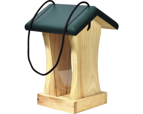 Futterhaus mit Futtersilo zum Aufhängen mit Kordel 16x16x24 cm Vogelhaus aus Holz mit Seilaufhängung