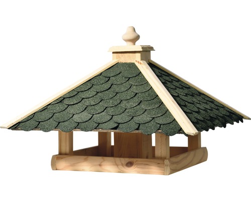 Vogelfutterhaus mit Futtersilo und grünem Bitumendach 54x54x38 cm Vogelfutterhaus mit Futtersilo und grünem Bitumendach 54x54x38 cm