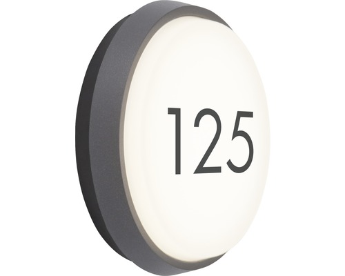 AEG LED Außenwandleuchte 900 lm 3000 K Ø 17,5 cm anthrazit/weiß mit Hausnummernbogen Runde Hausnummerleuchte mit der Nummer 125