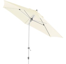 Rechteckiger Gartenschirm mit Metallgestell und hellem Schirmstoff.