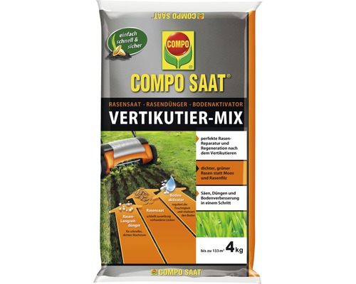 Vertikutier-Mix COMPO SAAT Rasensaat, Rasendünger und Bodenaktivator 4 kg für ca. 133 m²