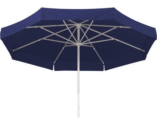 Marktschirm Schneider Jumbo Ø 400 H 295 cm Polyester 220 g/m² blau Geöffneter Sonnenschirm mit Gestell und Bezug