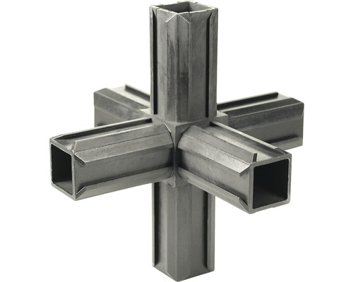 XD-Rohrverbinder Kreuzstück mit 2 rechwinkeligen Abgängen für Vierkantrohre 20x20x1,5 mm Kunststoff schwarz