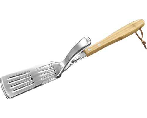 Grillwender aus Edelstahl mit Holzgriff und Aufhängeschlaufe