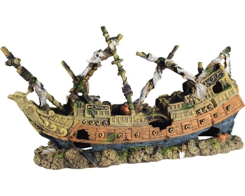 Aquariumdekoration aquatlantis versunkenes Schiff groß 83x27,5x43 cm Dekorative Schiffswrack-Figur für Aquarien
