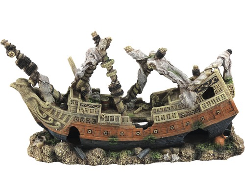 Aquariumdekoration aquatlantis versunkenes Schiff klein 46x15x24 cm Dekoratives Schiffswrack für Aquarien