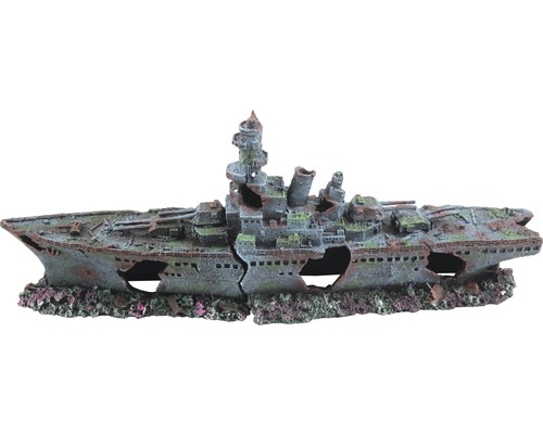 Aquariumdekoration aquatlantis Zerstörer Schiff groß 68x15,5x27 cm Schiffsdekoration für Aquarien
