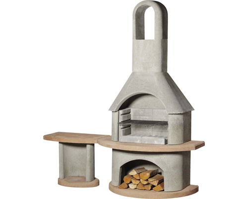Buschbeck Grillkamin Carmen 65 x 180 x 203 cm mit Tisch Grillkamin mit Ablagefläche und Holzlager