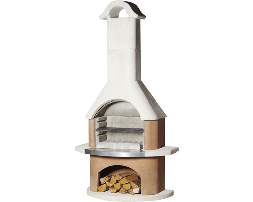 Buschbeck Grillkamin Davos 65 x 110 x 210 cm weiß terrakotta Grillkamin aus Stein mit Holzscheiten