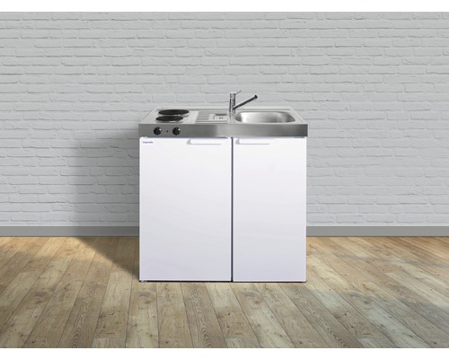 Stengel-Küchen Miniküche mit Geräten Kitchenline 90 cm Frontfarbe weiß glänzend Korpusfarbe weiß montiert
