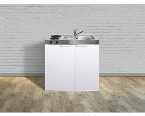 Stengel-Küchen Miniküche mit Geräten Kitchenline 90 cm weiß glänzend vormontiert Variante rechts