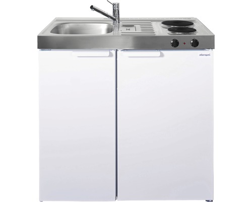 Stengel-Küchen Miniküche mit Geräten Kitchenline 90 cm weiß glänzend vormontiert Variante links 1109000002100