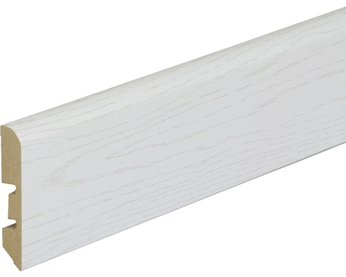 Sockelleiste Esche weiß strukturiert 2600 x 58 x 10 mm Weiße Fußleiste mit Holzstruktur