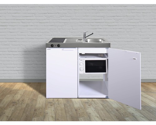 Stengel-Küchen Miniküche mit Geräten Kitchenline 100 cm Frontfarbe weiß glänzend Korpusfarbe weiß montiert
