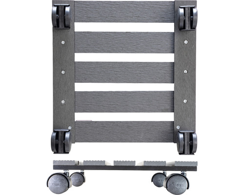 Rolluntersetzer aus Kunststoff mit Querstreben und Rädern