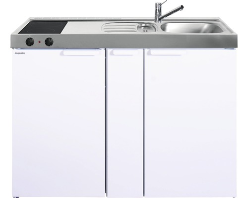 Stengel-Küchen Miniküche mit Geräten Kitchenline 120 cm Frontfarbe weiß glänzend Korpusfarbe weiß montiert