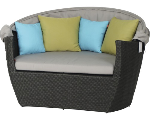 Gartencouch aus Rattan mit Polster und Kissen