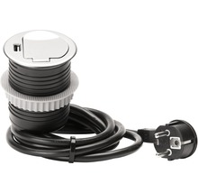 Einbausteckdose und USB schwarz/silber mit Zuleitung H05VV-F3G1,5mm² 1,5 m-thumb-0