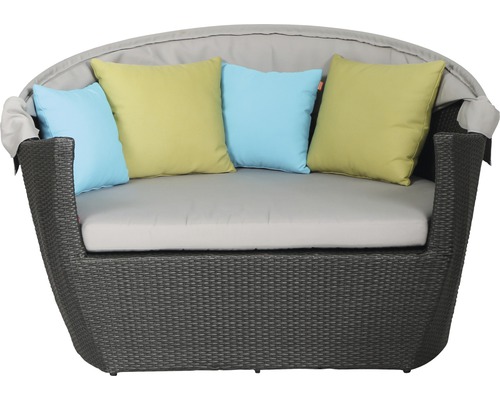 Gartenlounge aus Polyrattan mit Baldachin und Kissen