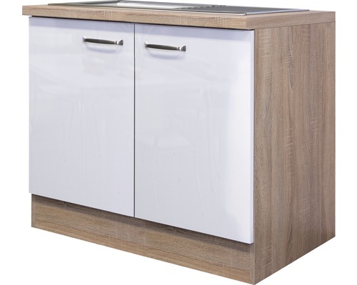 Flex Well Spülenschrank inkl Spüle Valero BxTxH 100x60x86 cm Frontfarbe weiß hochglanz Anschlag links rechts