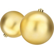 Zwei goldfarbene Weihnachtskugeln