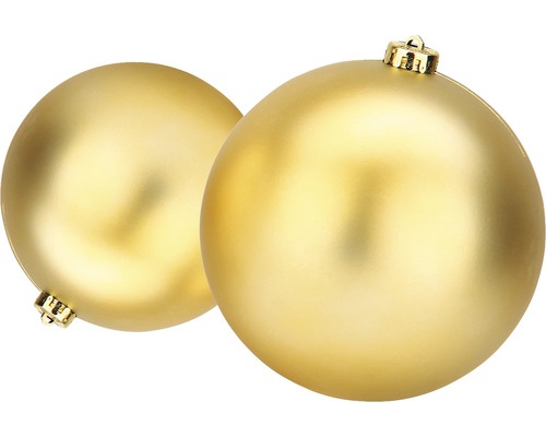 Zwei goldfarbene Weihnachtskugeln