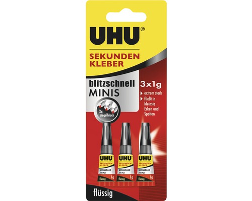 Uhu Sekundenkleber blitzschnell Minis Strip 3 x 1 g Uhu Sekundenkleber Mini 3x1g Verpackung