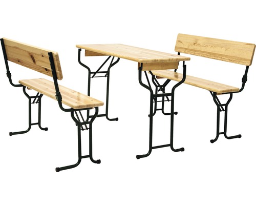 Bierzeltgarnitur Festzeltgarnitur mit Lehne Kiefer 3-teilig braun Festzeltgarnitur mit einem Tisch und zwei Bänken mit Rückenlehne