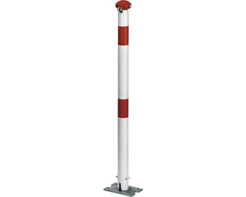 Absperrpfosten Grünenthal weiß ohne Ösen, zum Anschrauben ⌀60 mm Absperrpfosten mit rot-weißen Streifen und Bodenplatte