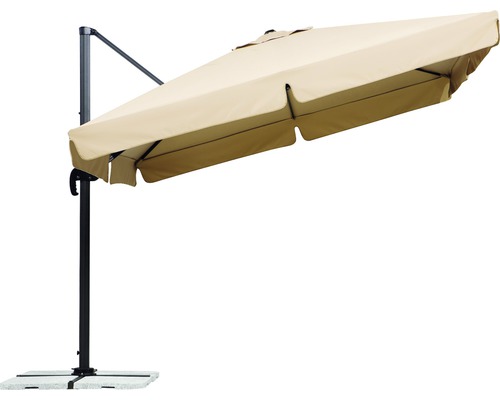 Ampelschirm Schneider 300 x 300 x 273 cm Polyester 200 g/m² natur Freiarm-Sonnenschirm mit rechteckigem Schirm und Standfuß