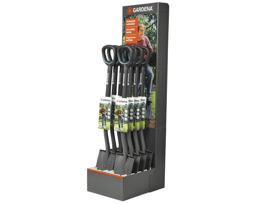 Verkaufsdisplay mit mehreren Gardena Spaten