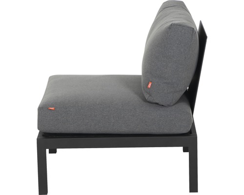 Gartenlounge-Element mit grauem Kissen und Rückenlehne auf schwarzem Rahmen