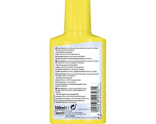 Tetra Filter Active Bakterienlösung in gelber Flasche, 100 ml