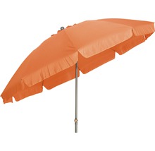 Oranger Sonnenschirm mit Metallständer