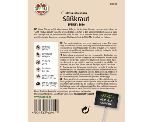 Süßkraut Stevia rebaudiana Samenpackung